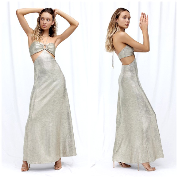 NEW Significant Other Maxi Dress Womens 10 Cut Out Halter Metallic Gown Chloe - Picture 2 of 10